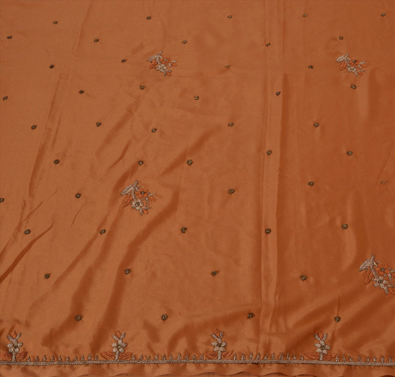 Sanskriti Vintage Indian Saree Art Silk Hand Beaded Peach Craft Sustainable Fabric Sari
