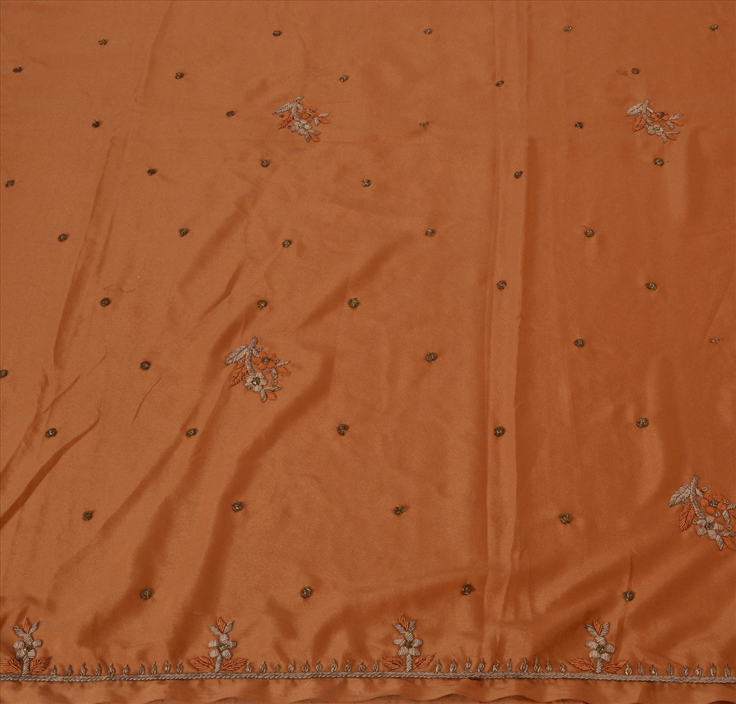 Sanskriti Vintage Indian Saree Art Silk Hand Beaded Peach Craft Fabric Sari