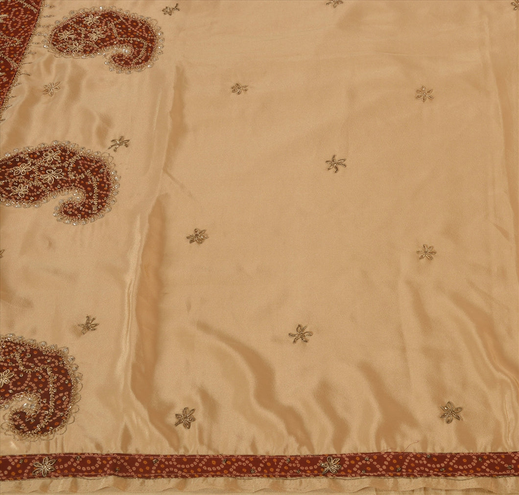 Antique Vintage Indian Saree Art Silk Hand Embroidery Craft Fabric Sari