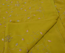 Load image into Gallery viewer, Sanskriti Vintage Antique Indian Saree Georgette Embroidery Green Craft Fabric Sari
