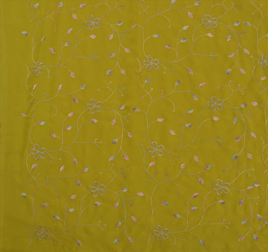 Sanskriti Vintage Antique Indian Saree Georgette Embroidery Green Craft Sustainable Fabric Sari