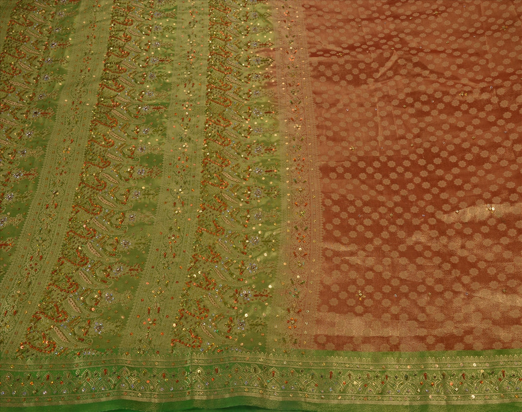 Antique Vintage Indian Saree Art Silk Hand Embroidery Woven Craft Fabric Sari