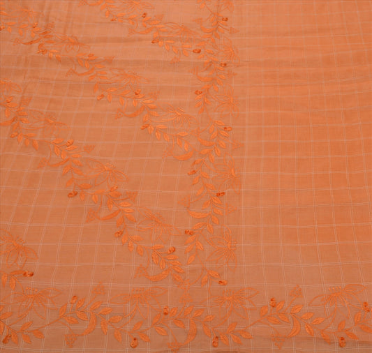 Sanskriti Vintage Indian Saree 100% Pure Silk Embroidered Peach Craft Sustainable Fabric Sari