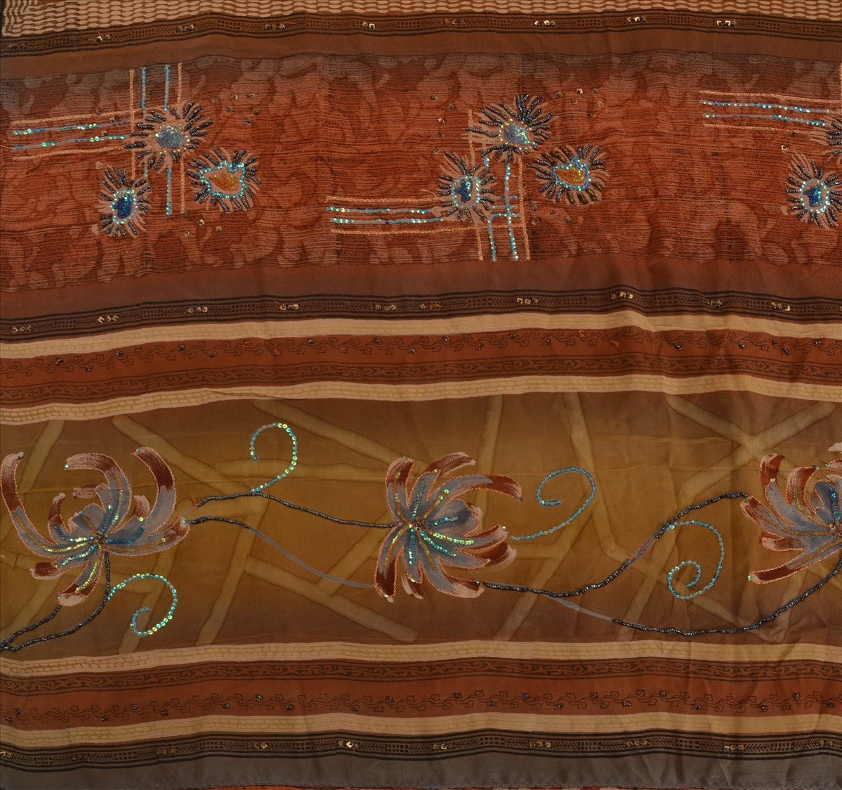 Sanskriti Vintage Indian Saree 100% Pure Crepe Silk Hand Beaded Craft Sustainable Fabric Cultural Sari