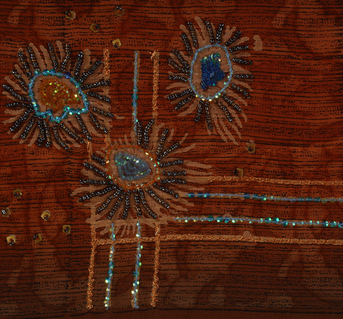 Sanskriti Vintage Indian Saree 100% Pure Crepe Silk Hand Beaded Craft Sustainable Fabric Cultural Sari