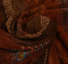 Load image into Gallery viewer, Vintage Indian Saree 100% Pure Crepe Silk Hand Beaded Craft Fabric Cultural Sari
