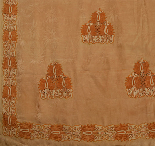 Sanskriti Vintage Indian Saree 100% Pure Crepe Silk Embroidery Craft Sustainable Fabric Sari