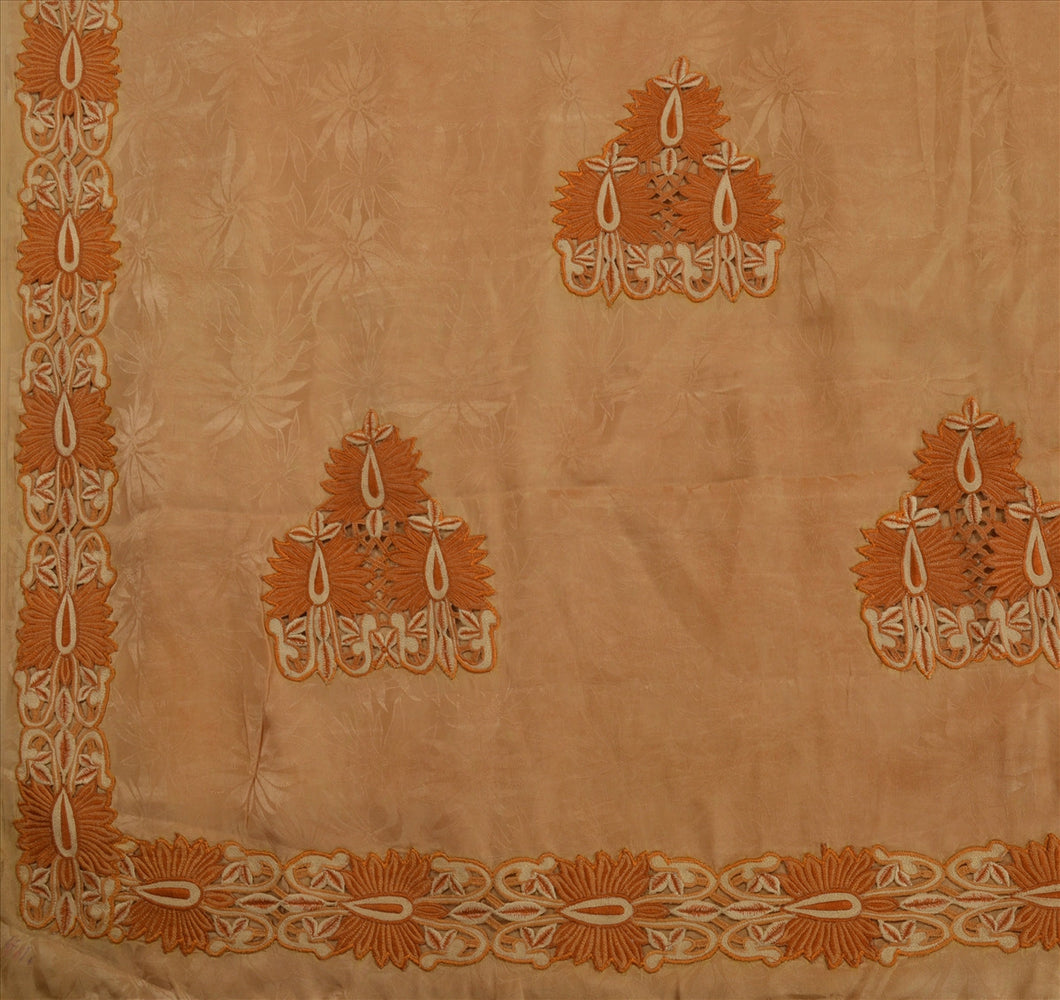 Antique Vintage Indian Saree 100% Pure Crepe Silk Embroidery Craft Fabric Sari