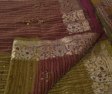 Load image into Gallery viewer, Antique Vintage Indian Saree Georgette Hand Embroidery Woven Craft Fabric Sari
