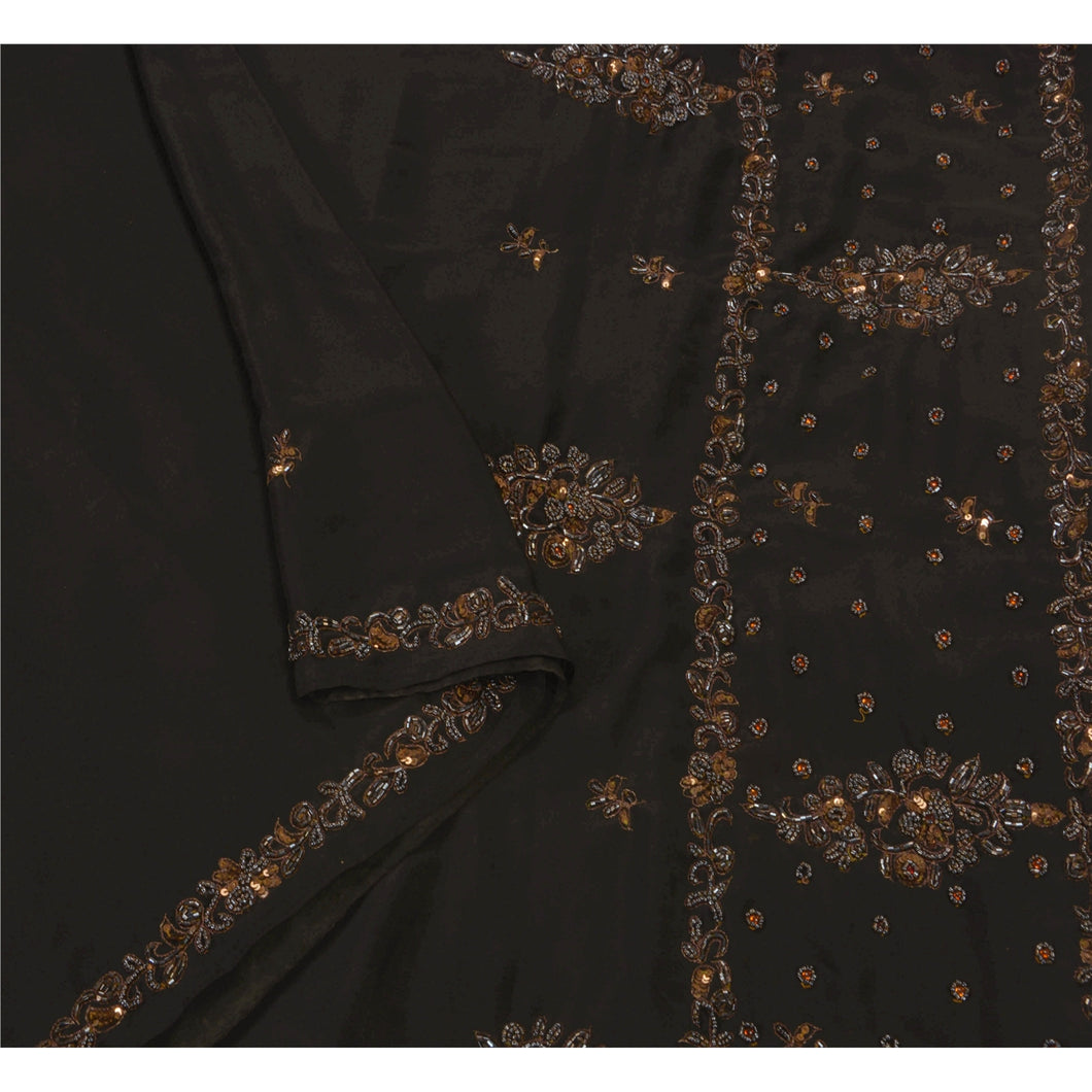 Saree Art Silk Hand Beaded Black Fabric Premium Ethnic Sari