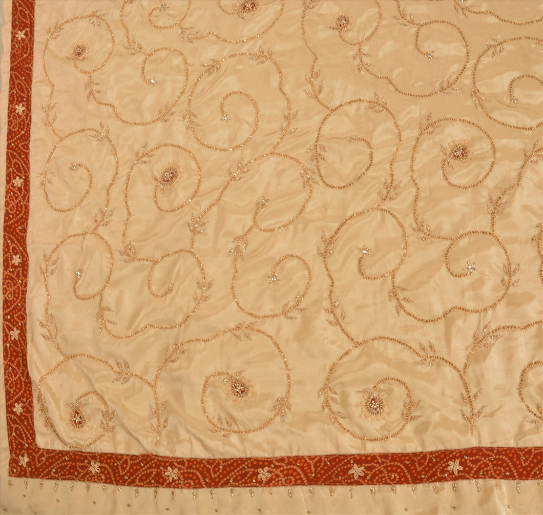Sanskriti Antique Vintage Indian Saree Art Silk Hand Beaded Craft Fabric Sari