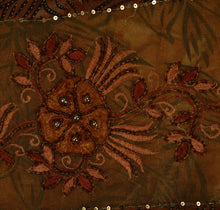 Load image into Gallery viewer, Antique Vintage Indian Saree Net Mesh Hand Embroidery Brown Craft Fabric Sari
