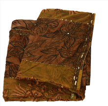 Load image into Gallery viewer, Antique Vintage Indian Saree Net Mesh Hand Embroidery Brown Craft Fabric Sari
