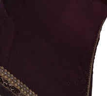 Load image into Gallery viewer, Sanskriti Vintage Indian Saree Satin Silk Hand Embroidery Purple Craft Fabric Sari
