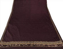 Load image into Gallery viewer, Sanskriti Vintage Indian Saree Satin Silk Hand Embroidery Purple Craft Fabric Sari
