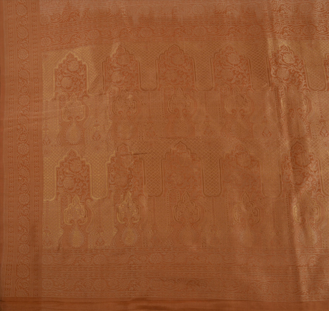 Sanskriti Antique Vintage Indian Saree Silk Blend Woven Peach Craft Fabric Sari