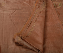 Load image into Gallery viewer, Antique Vintage Indian Saree 100% Pure Silk Brown Hand Beaded Fabric Sari
