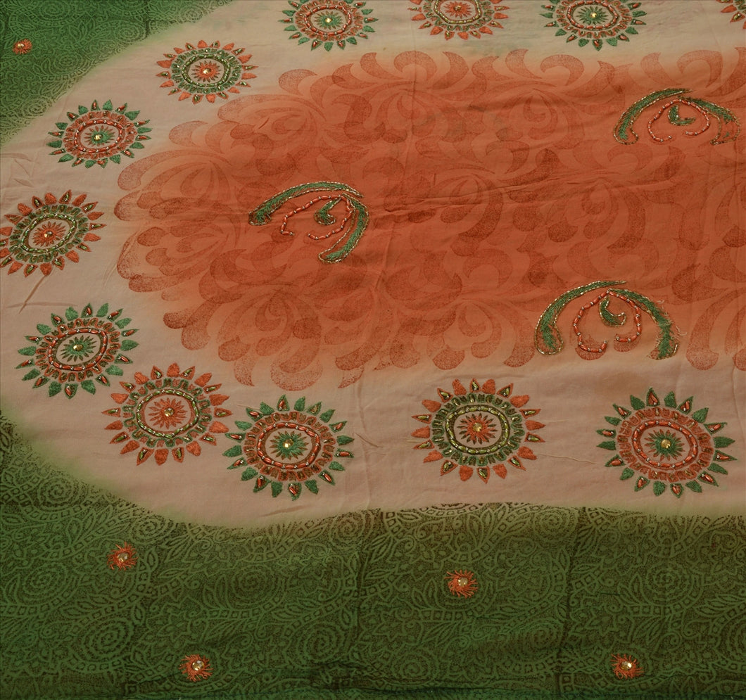 Sanskriti Vintage Indian Saree Cotton Blend Hand Beaded Craft Fabric Ethnic Sari