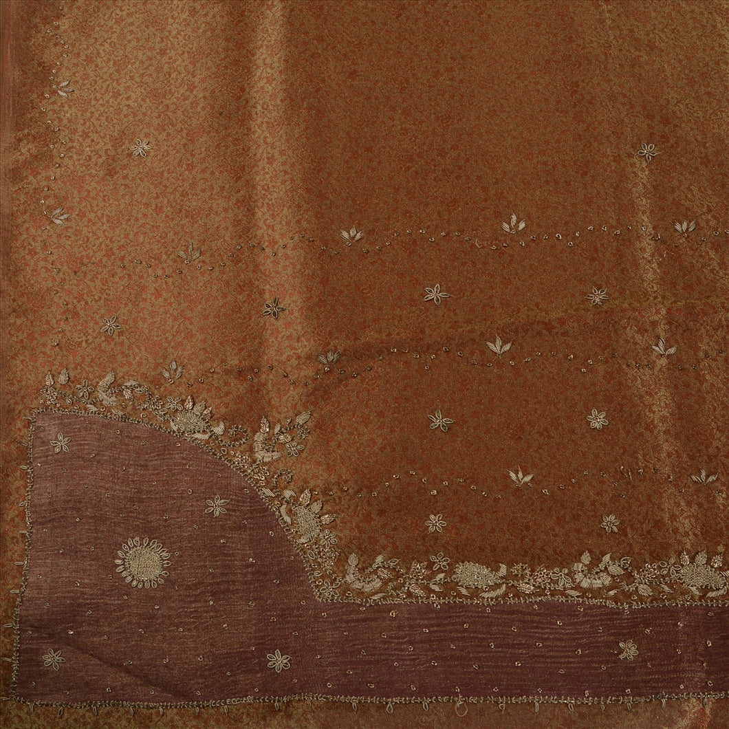 Vintage Indian Saree Tissue Hand Embroidered Woven Craft Fabric Ethnic Sari