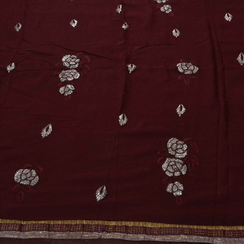 Sanskriti Vintage Indian Saree Georgette Hand Embroidery Craft Sustainable Fabric Sari Gota
