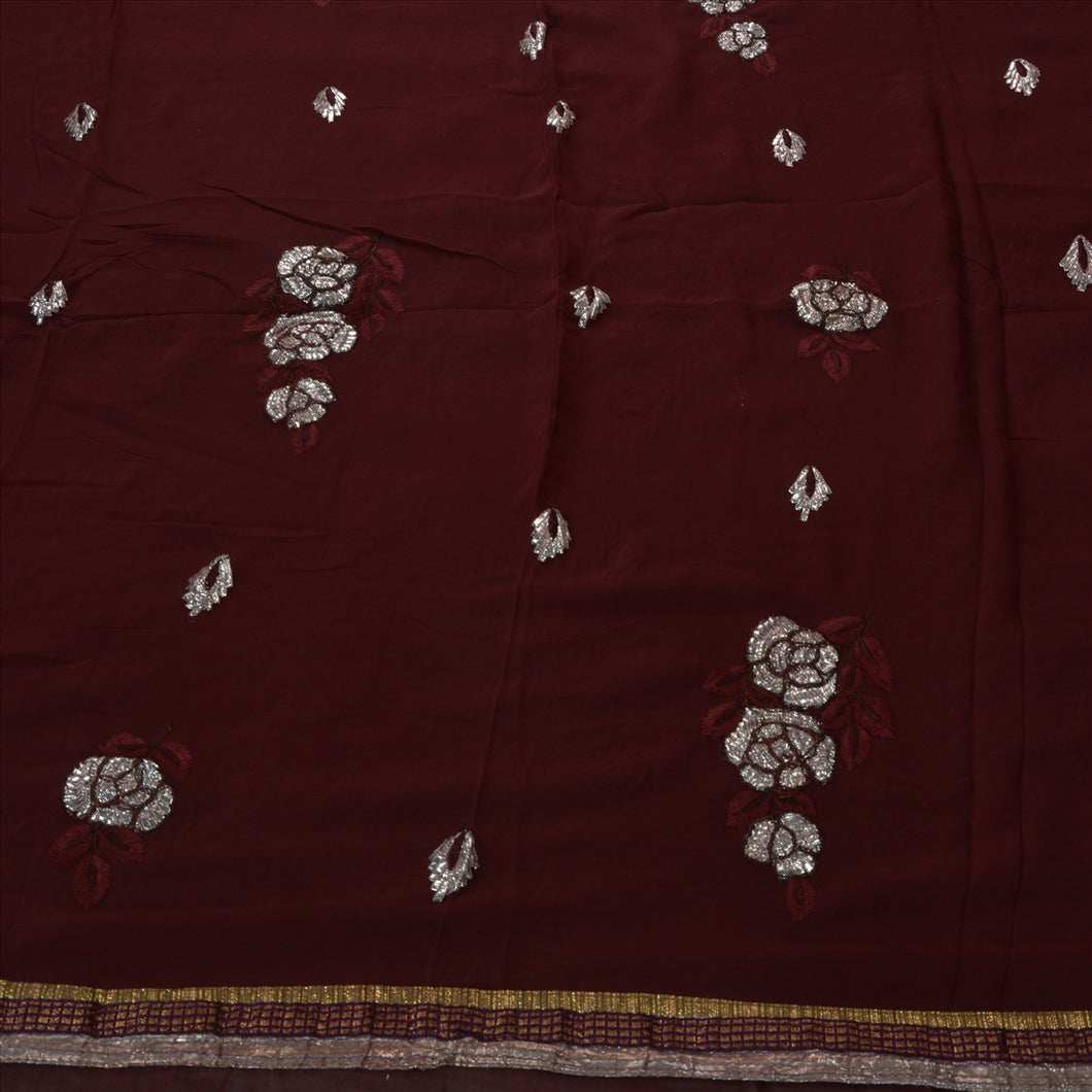 Sanskriti Vintage Indian Saree Georgette Hand Embroidery Craft Fabric Sari Gota