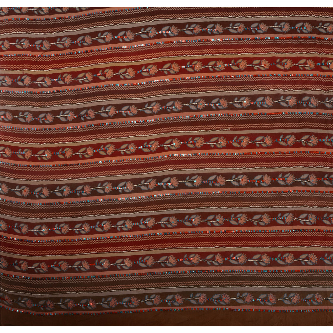 Vintage Indian Saree 100% Pure Crepe Silk Hand Beaded Fabric Ethnic Sari Sequins
