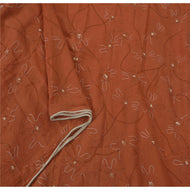 Orange Saree Pure Chiffon Silk Hand Beaded Craft Fabric Sari