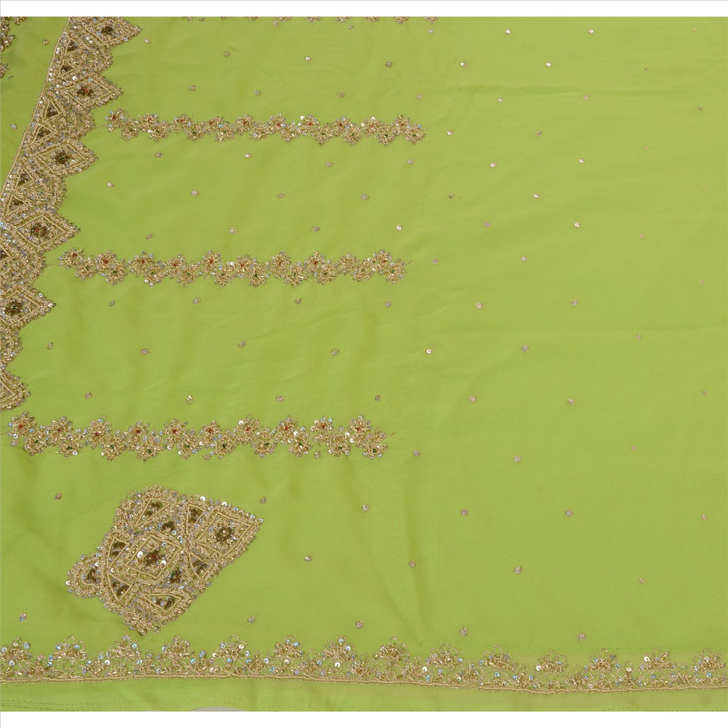 Sanskriti Vintage Indian Saree Georgette Hand Embroidery Green Fabric ZarI Sari