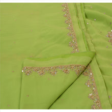 Load image into Gallery viewer, Sanskriti Vintage Indian Saree Georgette Hand Embroidery Green Fabric ZarI Sari
