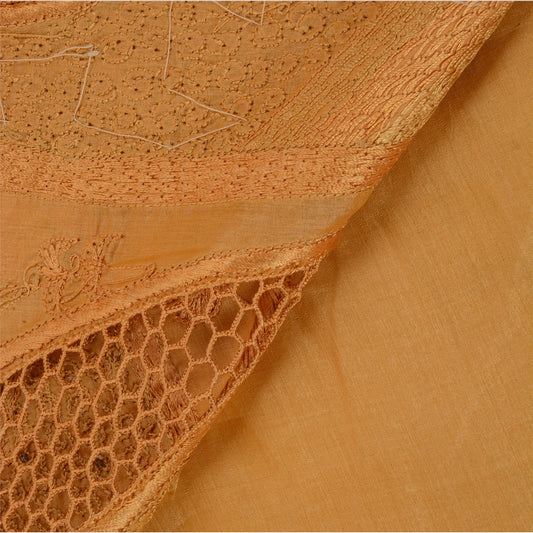 Sanskriti Vintage Indian Saree 100% Pure Silk Hand Beaded Saffron Sustainable Fabric Sari
