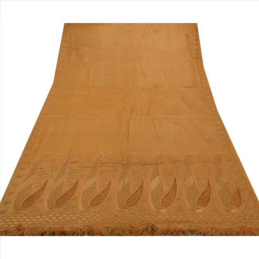 Sanskriti Vintage Indian Saree 100% Pure Silk Hand Beaded Saffron Sustainable Fabric Sari