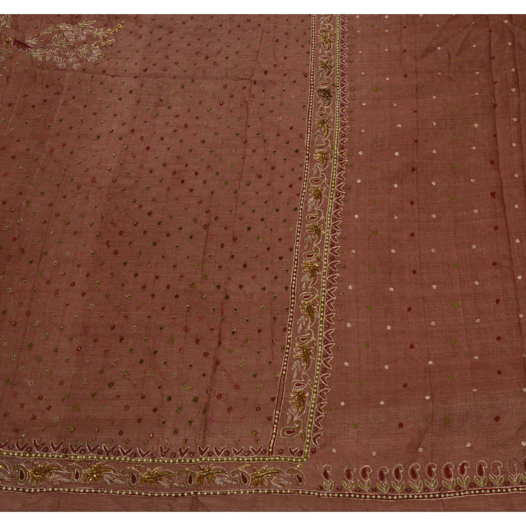 Vintage Indian Saree 100% Pure Silk Hand Beaded Fabric Cultural Sari Glass Beads