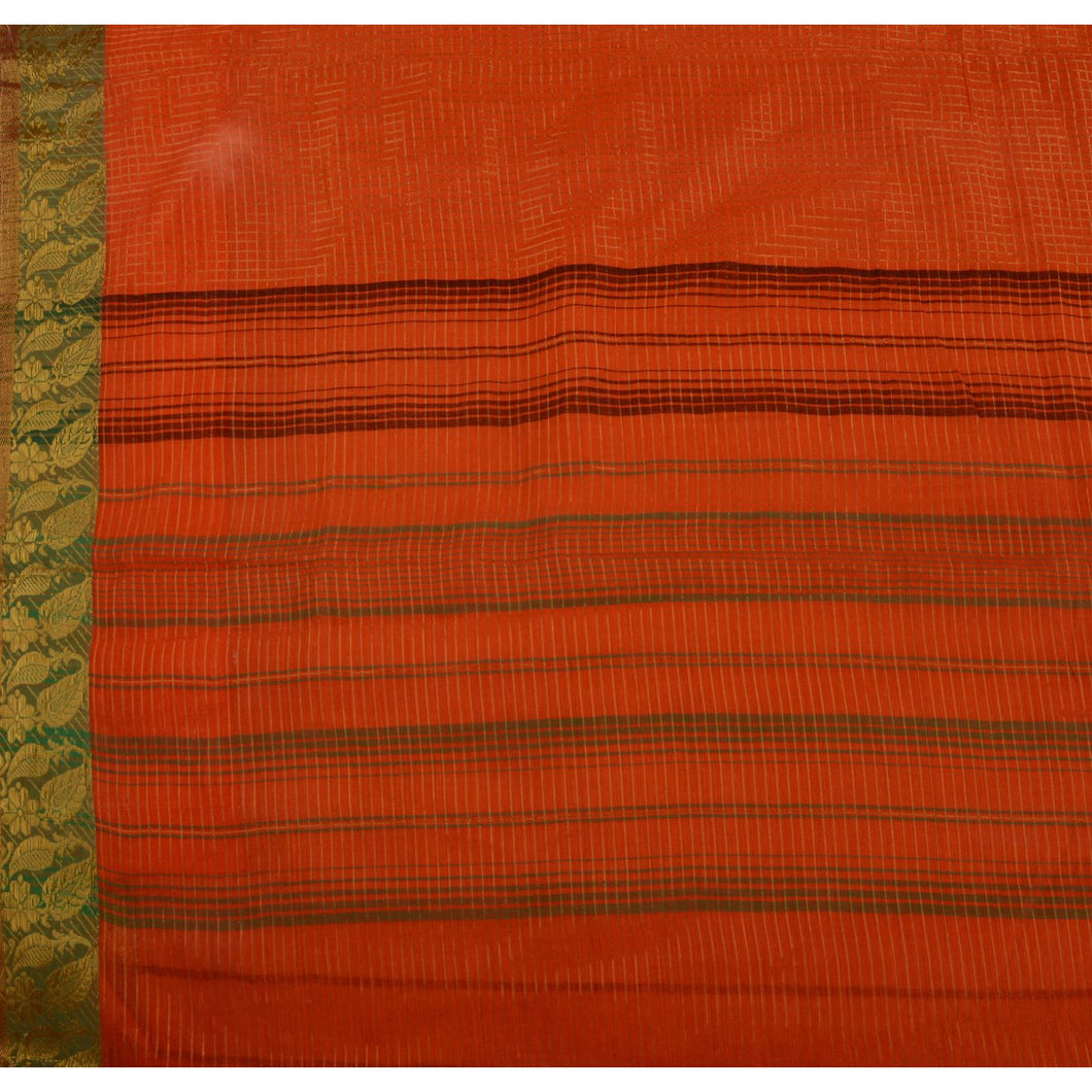 Sanskriti Vintage Indian Saree 100% Pure Cotton Woven Orange Craft Fabric Sari
