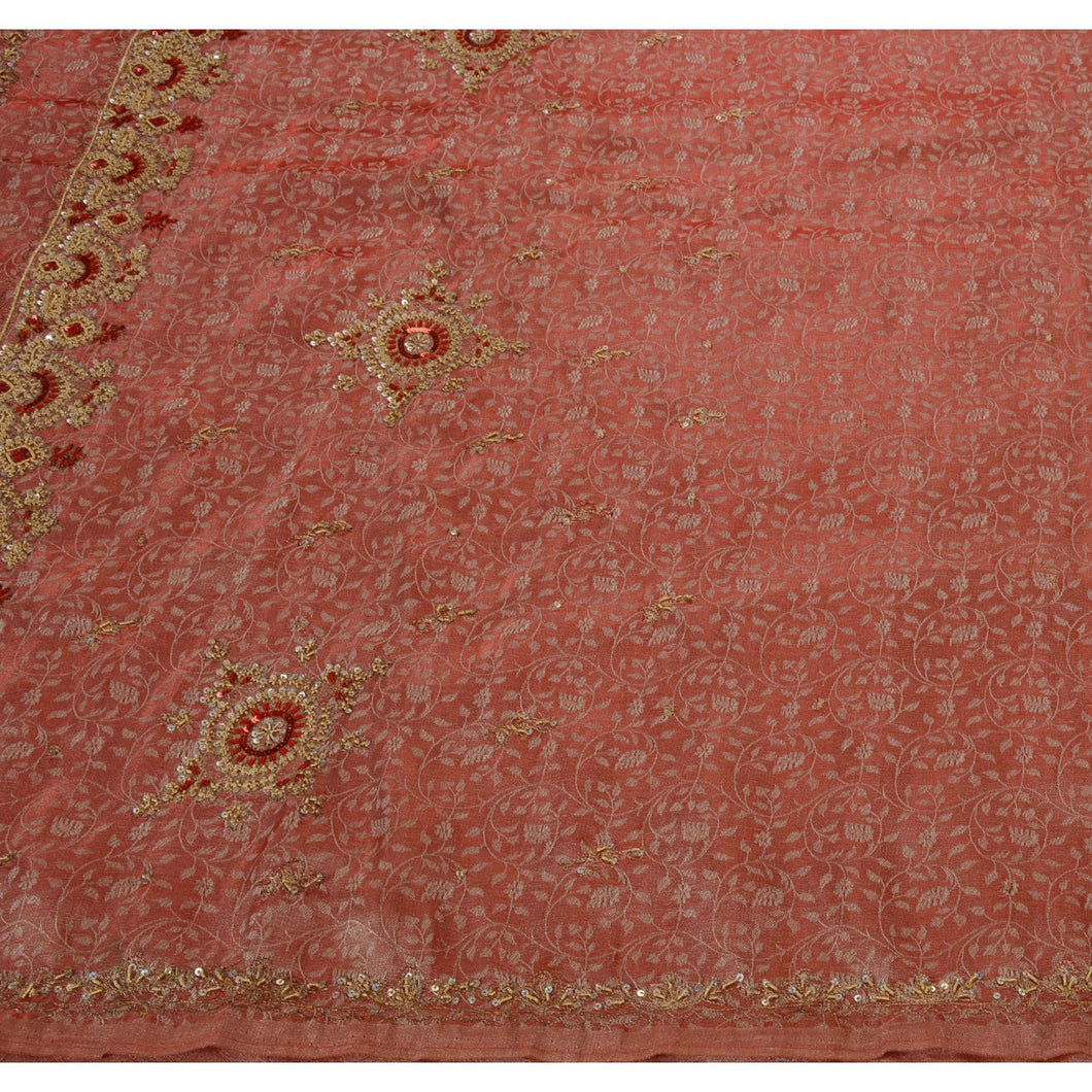 Sanskriti Vintage Indian Saree Tissue Hand Beaded Woven Fabric Sari Zardozi