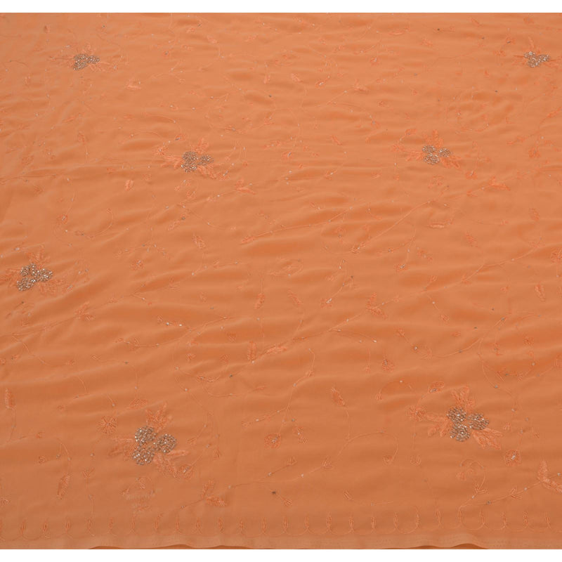 Sanskriti Vintage Indian Saree Georgette Hand Embroidery Sustainable Fabric Sari Glass Peach