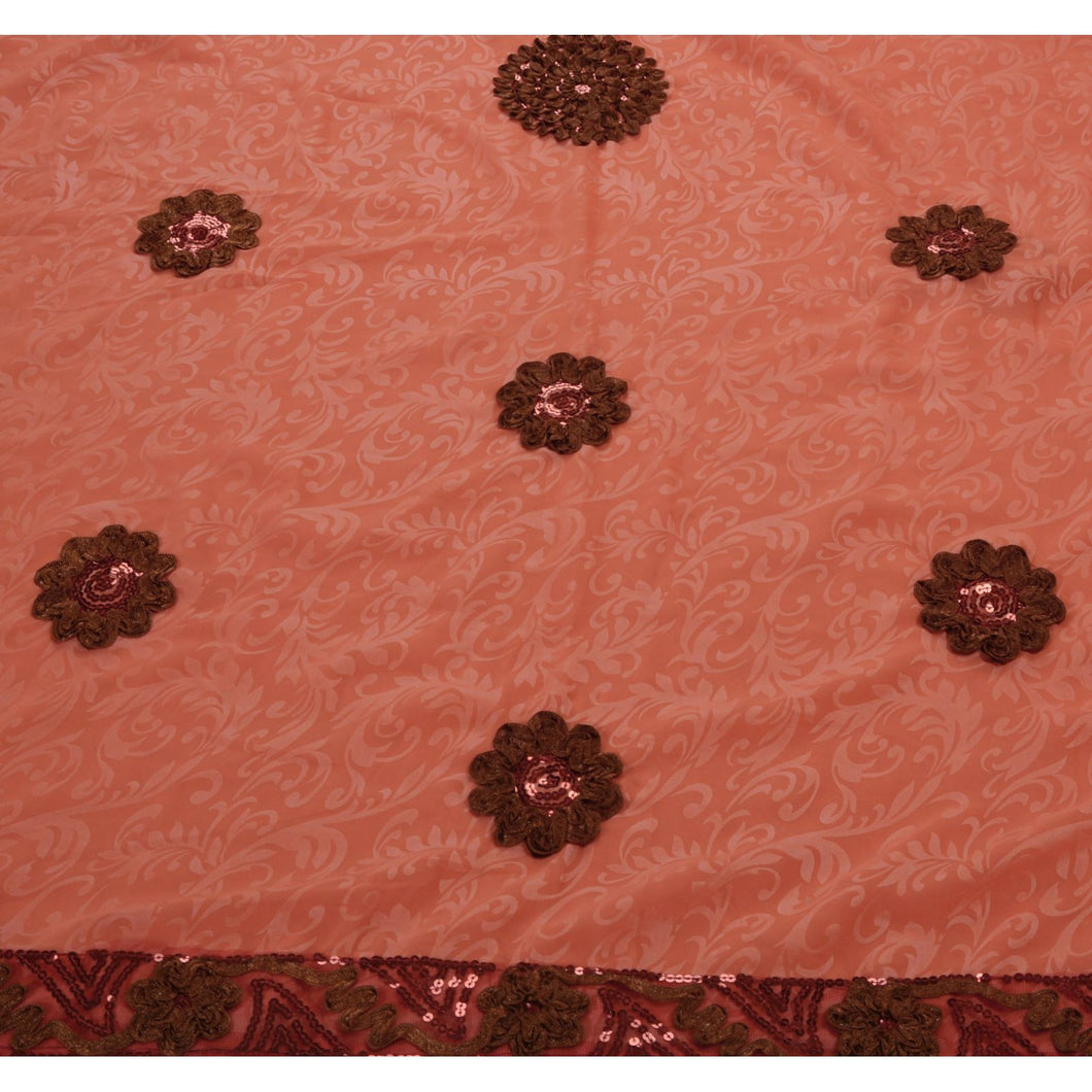 Antique Vintage Indian Saree Georgette Embroidery Craft Fabric Sari Ribbon Peach