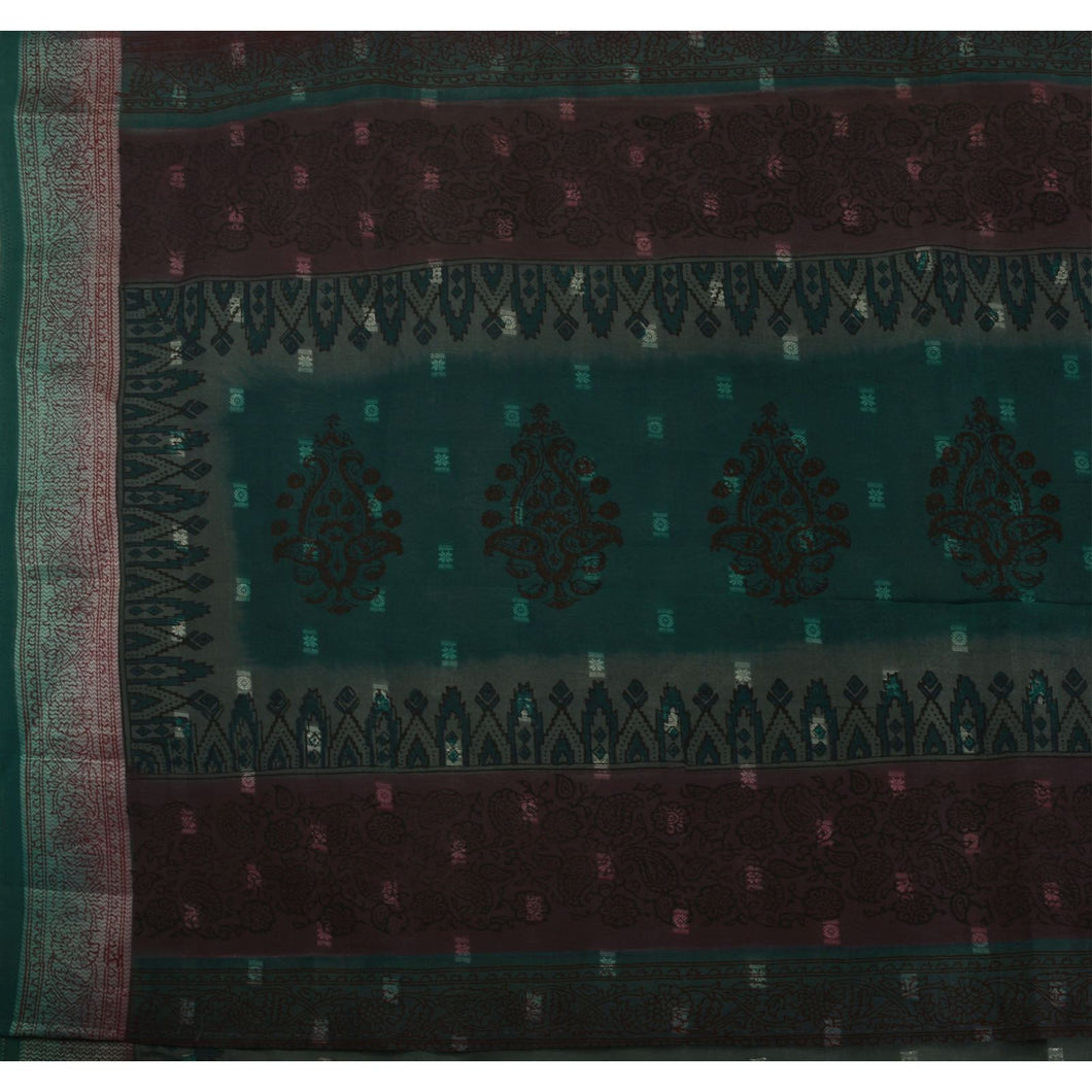 Sanskriti Vintage Indian Saree Art Silk Green Woven Painted Craft Fabric Sari
