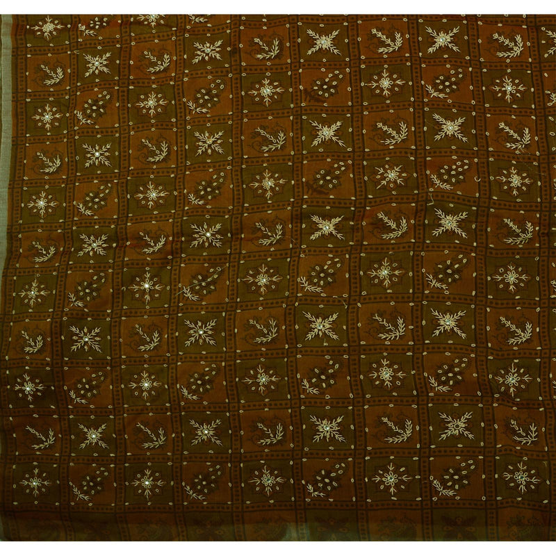 Sanskriti Vintage Antique Vintage Saree Pure Organza Silk Hand Beaded Woven Sustainable Fabric Sari Kundan