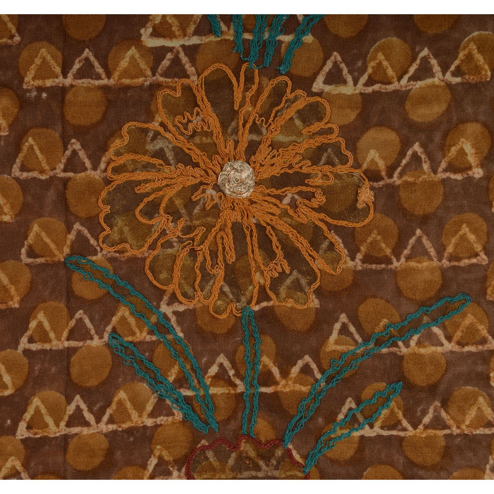 Sanskriti Vintage Indian Saree 100% Pure Georgette Silk Hand Embroidered Craft Sustainable Fabric Sari