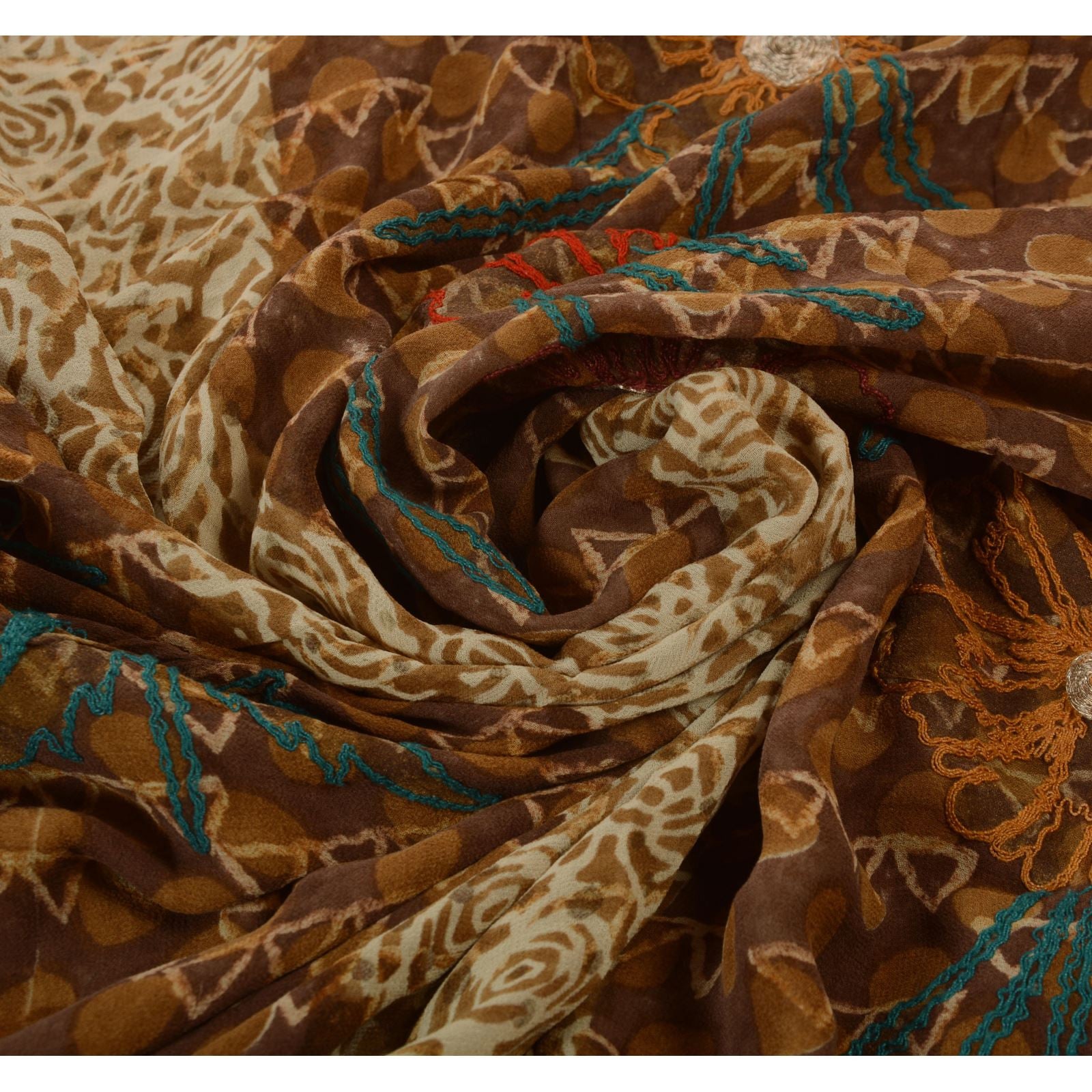 Sanskriti Vintage Indian Saree 100% Pure Georgette Silk Hand Embroidered Craft Sustainable Fabric Sari