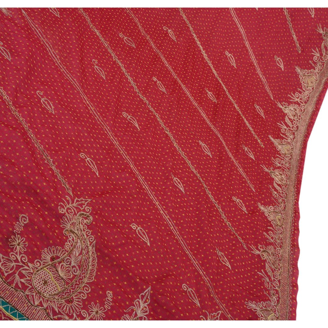 Sanskriti Vintage Indian Saree Georgette Hand Embroidery Fabric Sari Painted Zari