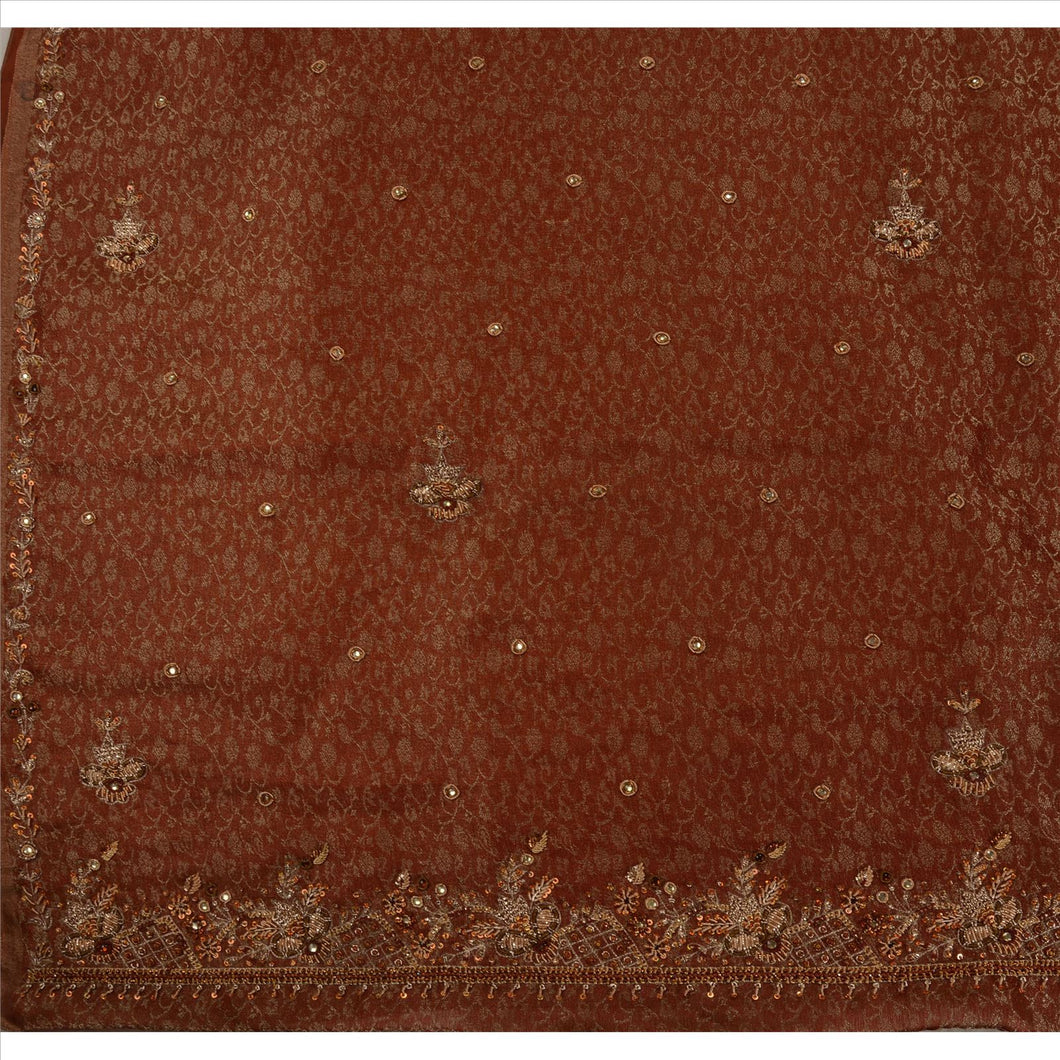 Antique Vintage Indian Saree Tissue Hand Embroidery Woven Fabric Sari Kundan