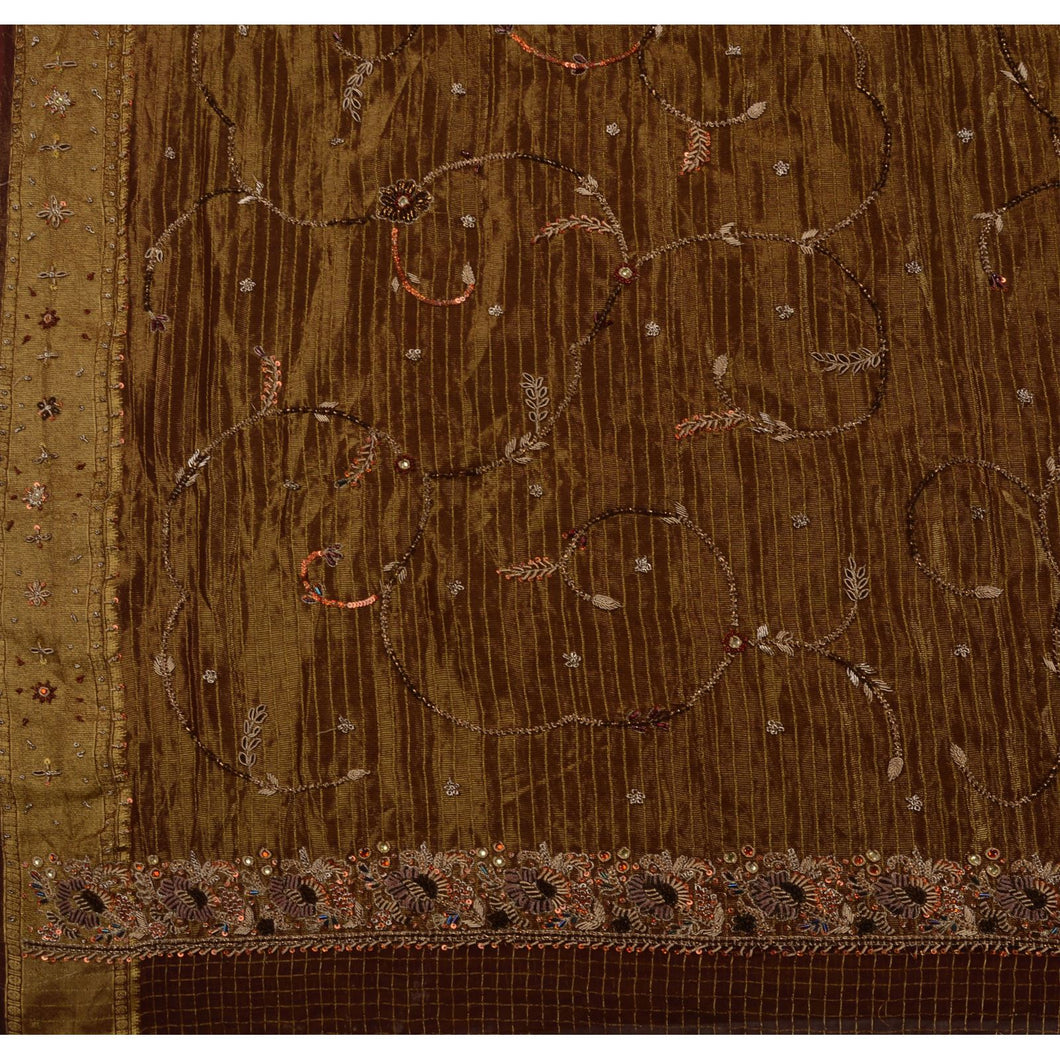 Sanskriti Vintage Indian Saree Cotton Hand Beaded Woven Fabric Leheria Sari Zari