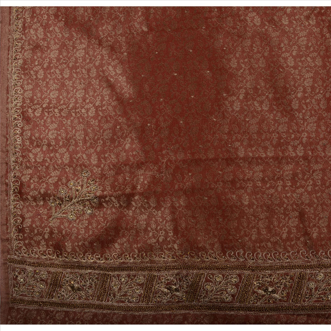 Sanskriti Vintage Indian Saree Art Silk Hand Beaded Woven Fabric Sari Kundan