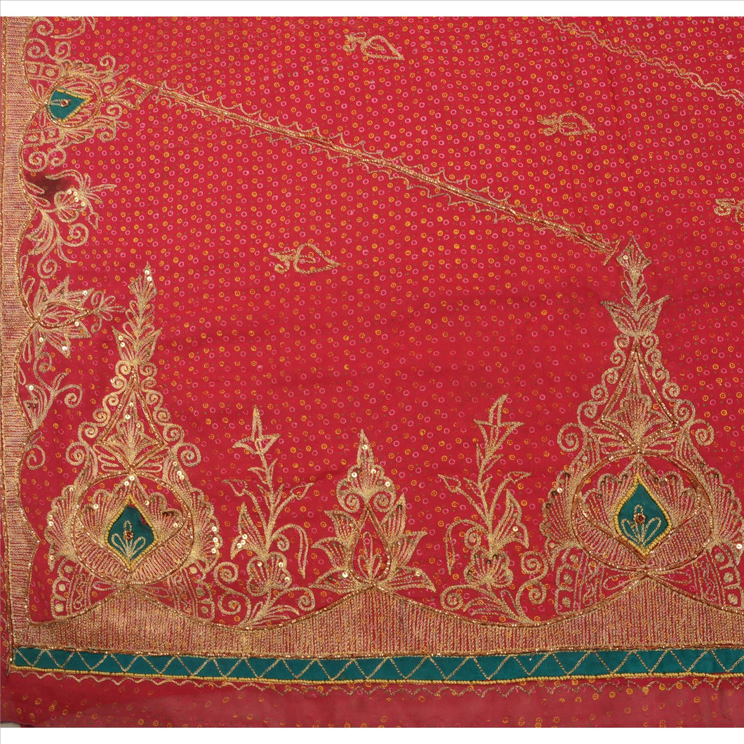 Sanskriti Vintage Saree Georgette Hand Beaded Painted Fabric Ethnic Sari Zari
