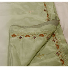 Load image into Gallery viewer, Antique Vintage Indian Saree Satin Silk Hand Embroidery Green Craft Fabric Sari
