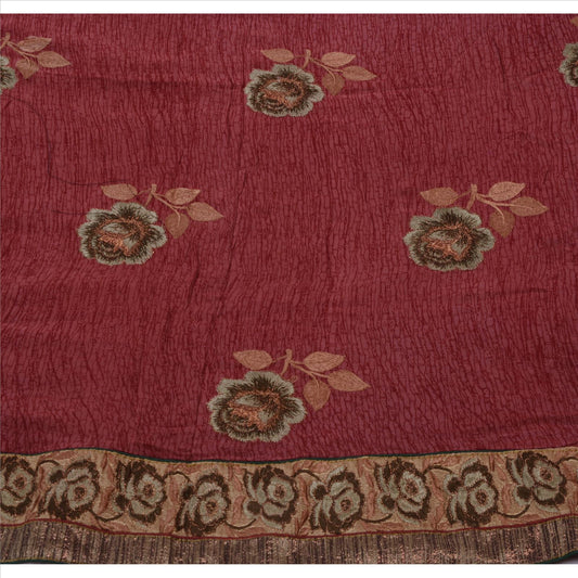 Sanskriti Vintage Indian Saree Georgette Embroidery Pink Craft Sustainable Fabric Sari Floral