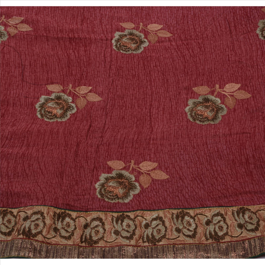 Sanskriti Vintage Indian Saree Georgette Embroidery Pink Craft Fabric Sari Floral