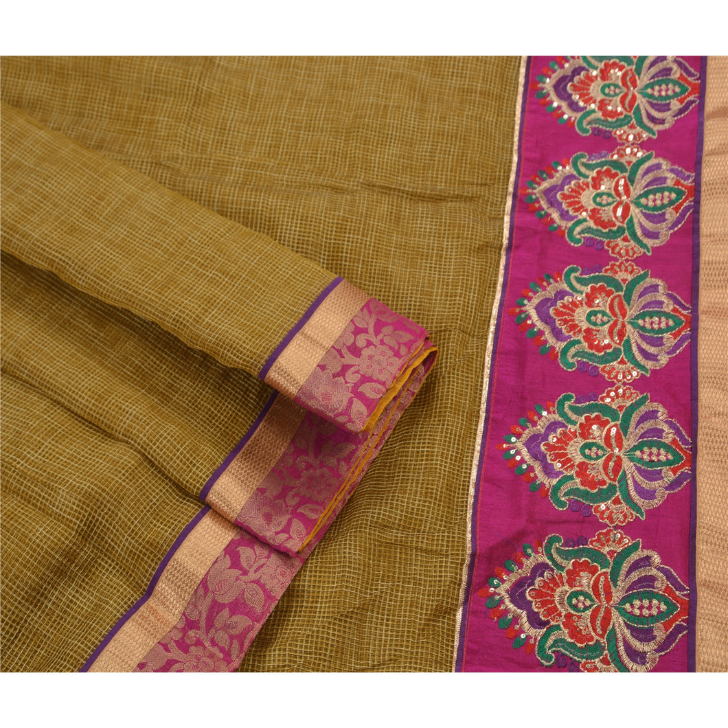 Indian Saree Art Silk Embroidered Green Fabric Cultural Sari