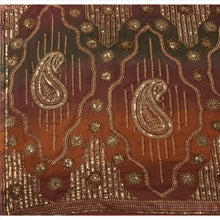 Load image into Gallery viewer, Antique Vintage Indian Saree Georgette Hand Embroidery Brown Fabric Sari Sequins
